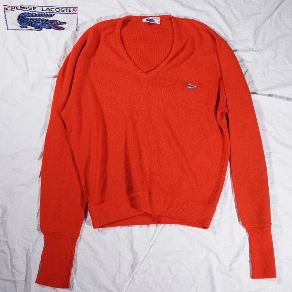 Chemise Lacoste V Neck Sweater Blue Croc Logo Rare Vintage Fits Mens Medium